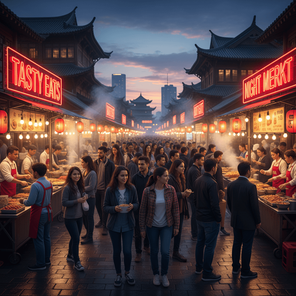 大灣區步行街夜市,人來人往