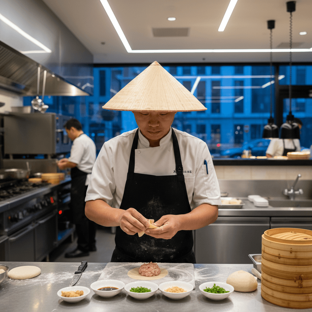 廚師喺現代餐廳廚房準備點心